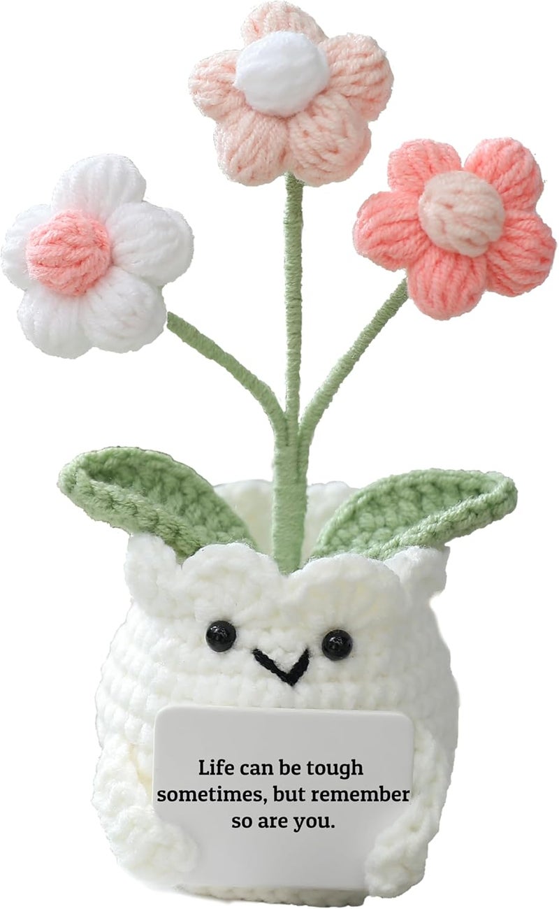 YOOJEE Positive Crochet Animals Flowers Handmade Valentines Day Birthday Gift “Life Can Be Tough But So Are You“ Inspirational Card Mental Health Cute Stress Relief Desk Decor for Teacher Women Mom Coworker - Image 1